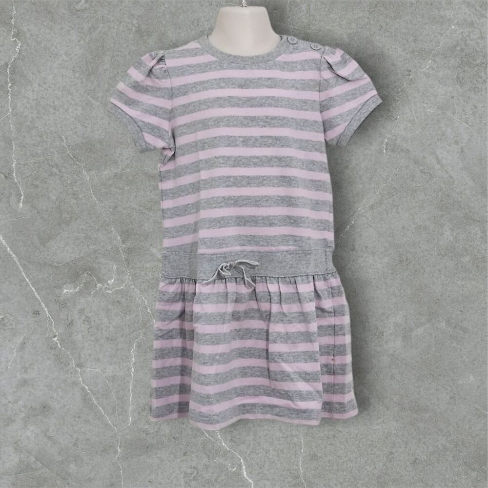 EPK Girls Short Sleeves Drop Waist Striped Pink Gray Shirt Dress Size 6